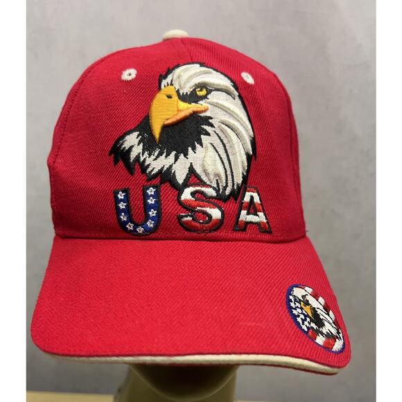 VTG USA Hat Embroidered Snapback Trucker 80s 90s Eagle Stars Made In Korea - Picture 2 of 6
